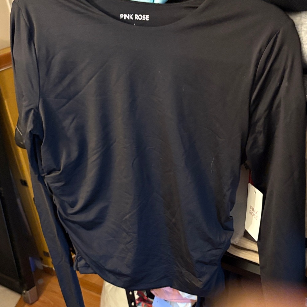 Pink Rose Men’s Black Long Sleeve Crew Neck Top